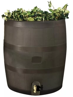 Round Rain Barrel With Planter, 35 Gallons 13 Round Rain Barrel With Planter, 35 Gallons -Garden Care Shop 8612856WALNT 01V tif